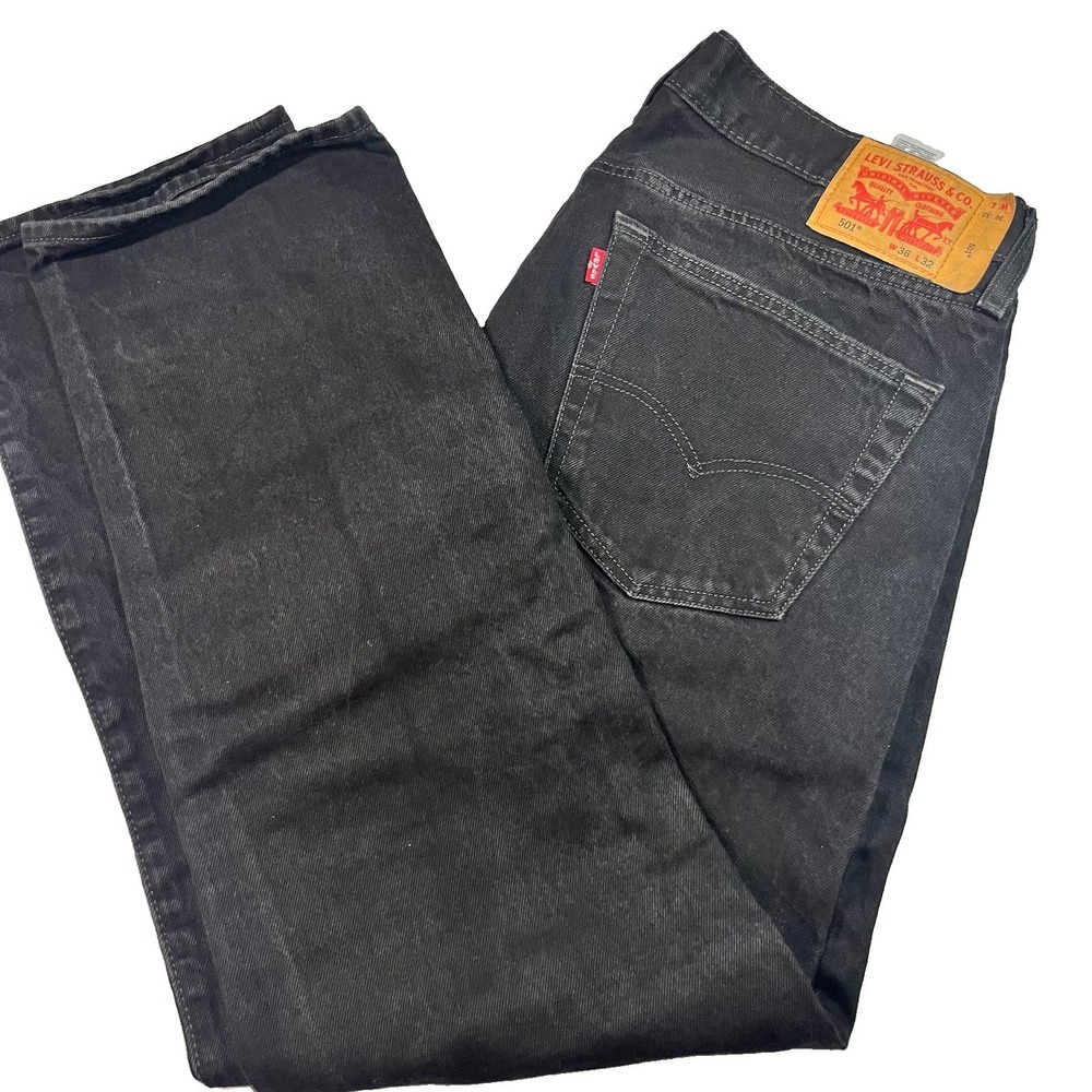 Levi's 501 Jeans Button Fly Straight Leg 100% Cotton Black Denim Men's 36x32 EUC
